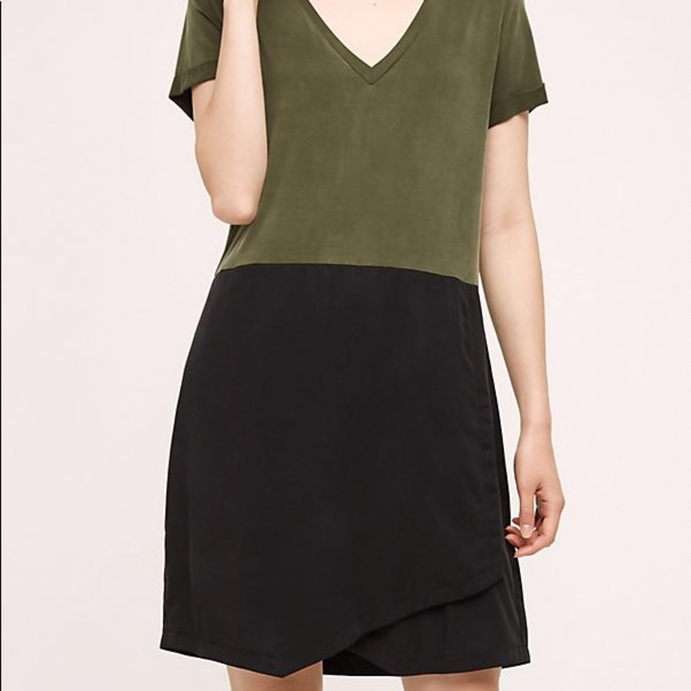 Color block shift dress with cross lay detail